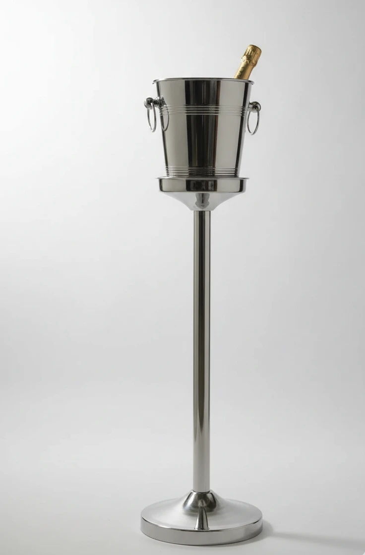 Chrome Champagne Bucket w Stand and Tongs