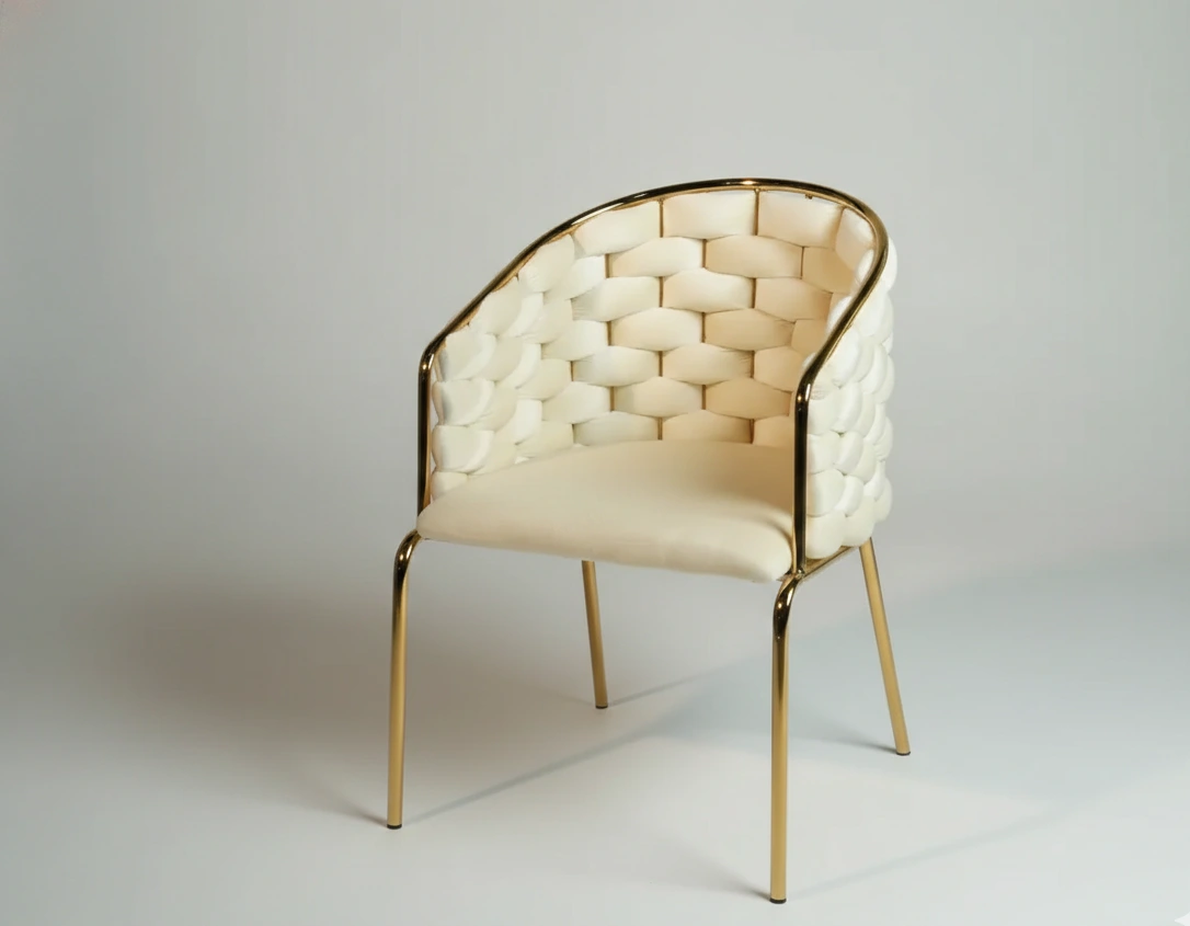 White and Gold Woven Armchair