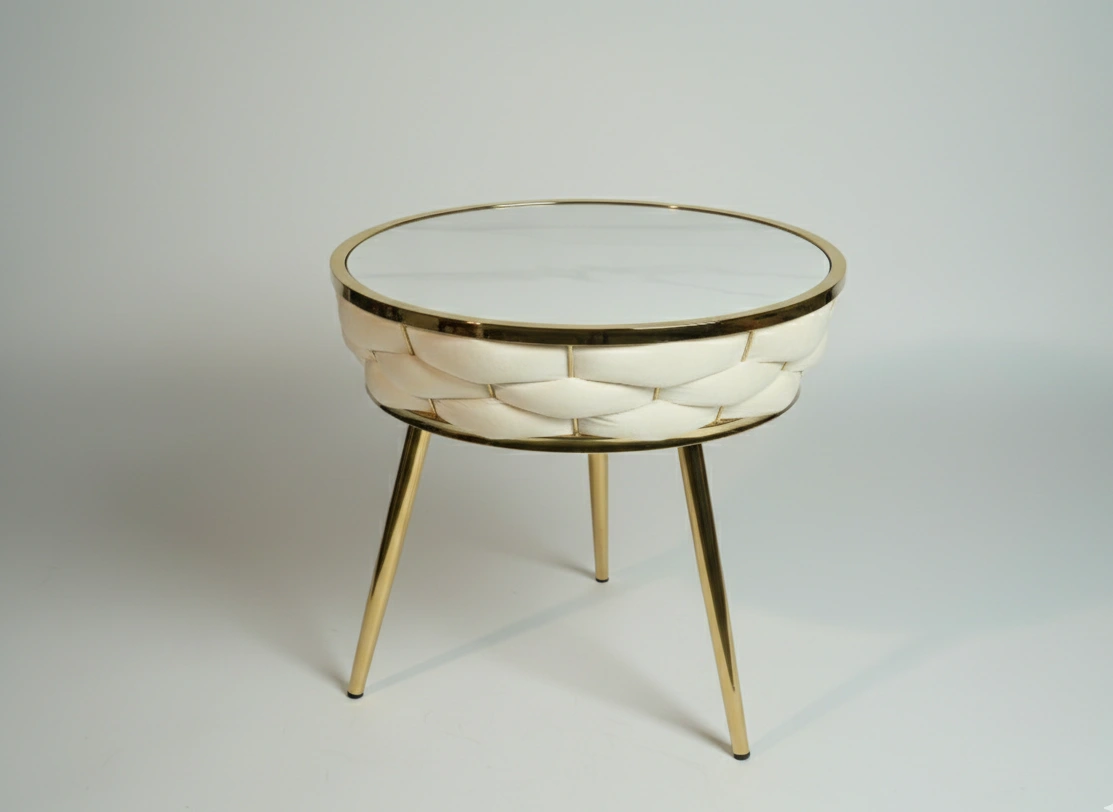 White and Gold Woven Coffee Table