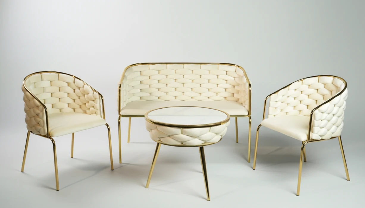White and Gold Woven Lounge Full Set