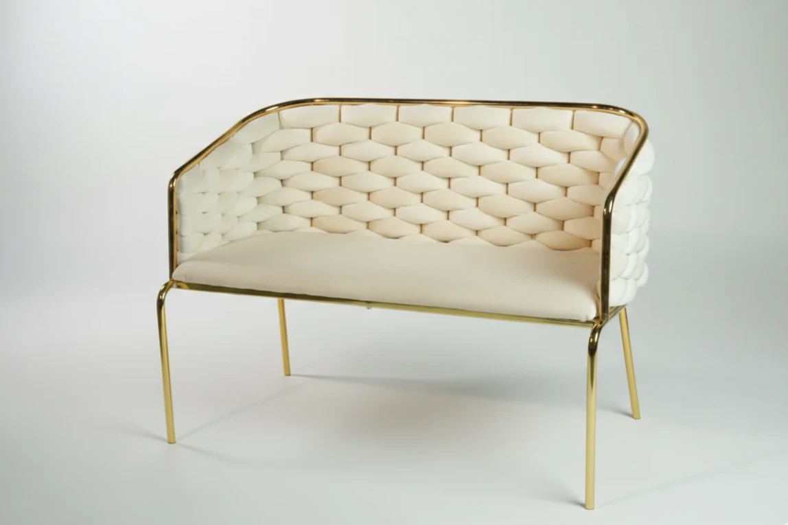 White and Gold Woven Lounge Chair (Two-seater)